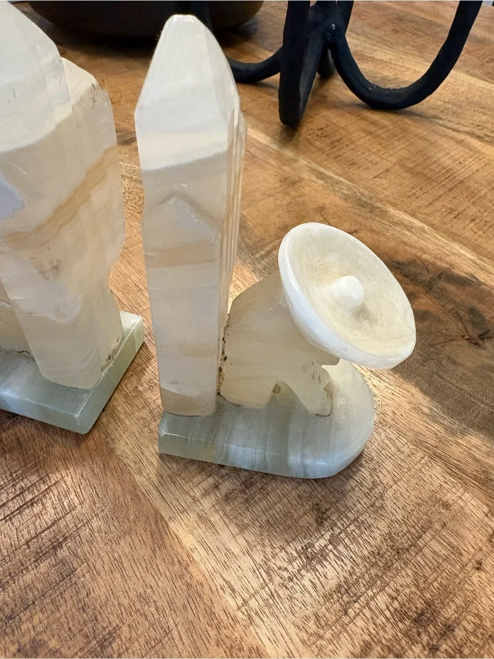 Polished White Onyx Decorative Obelisk Bookends - Neutral Home Accents